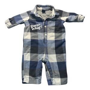 GAP Baby Blue and Gray Romper “guess what/chicken butt”